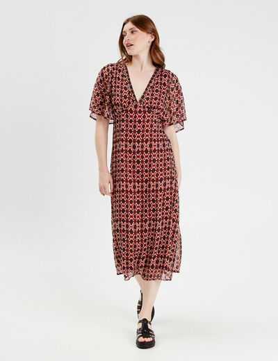 Robe longue empire dos ouvert rouge femme