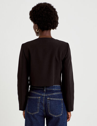 Blazer droit cropped col rond noir femme