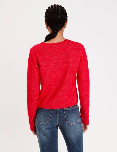 Gilet boutonn&eacute; manches longues rouge femme