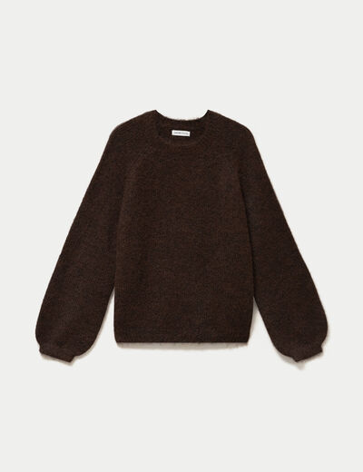 Pull ample col rond manches longues marron fonc&eacute; femme