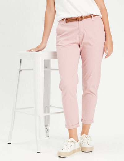 Pantalon chino 7/8ème rose pastel femme