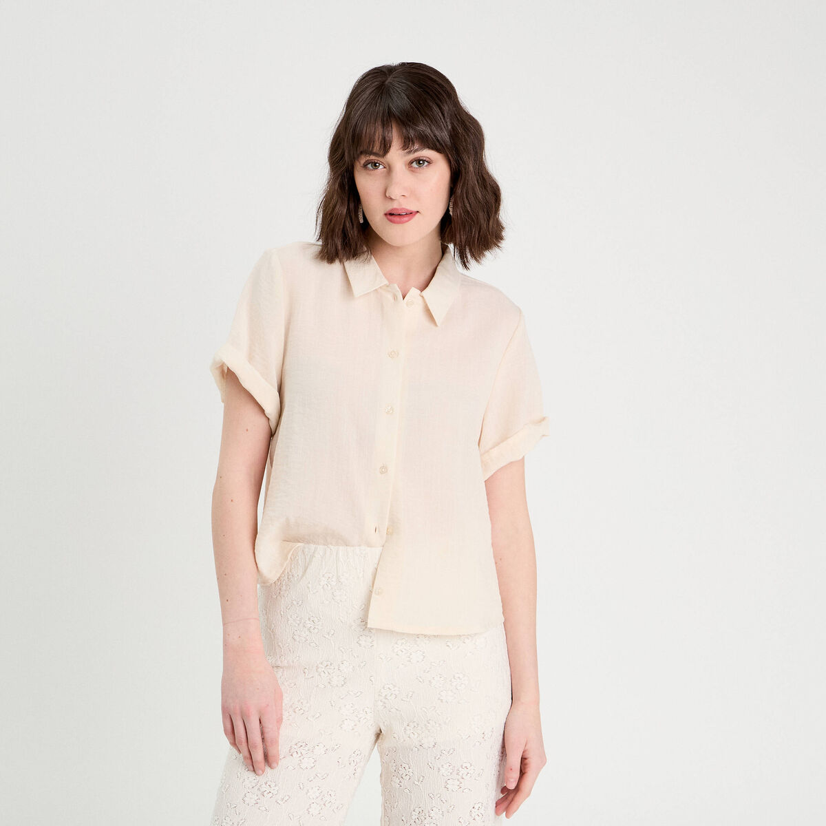 Chemise manches courtes ecru femme