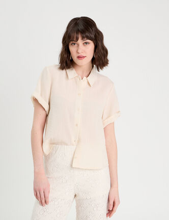 Chemise manches courtes ecru femme
