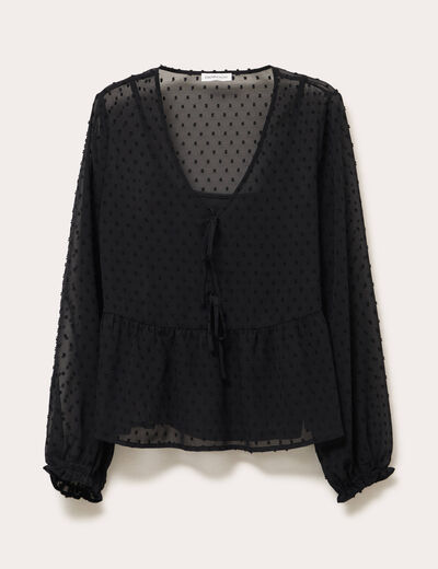 Blouse courte droite col v noir femme
