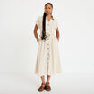 Robe &eacute;vas&eacute;e 3/4 col chemise ceinture beige femme