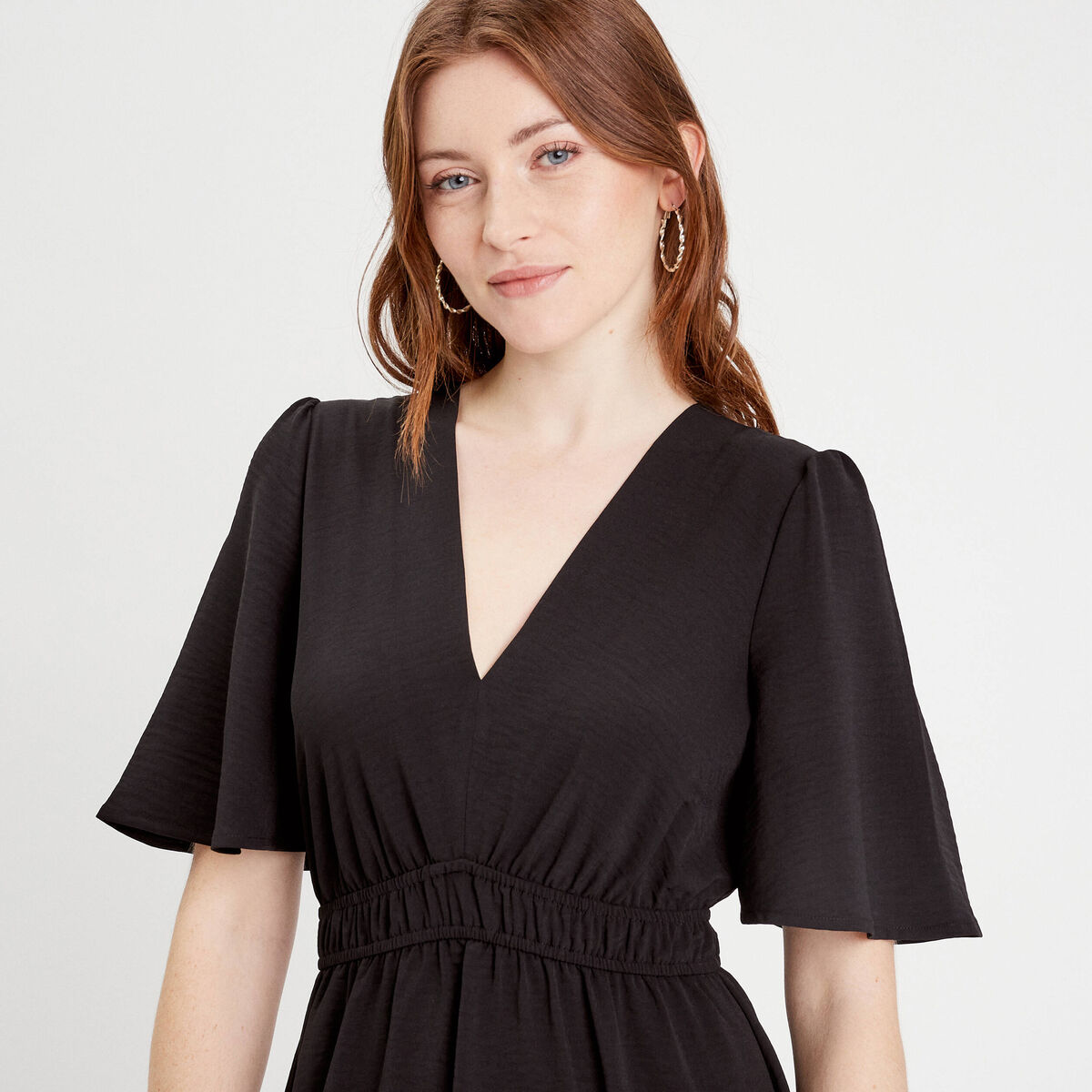 Robe évasée taille élastiquée noir femme