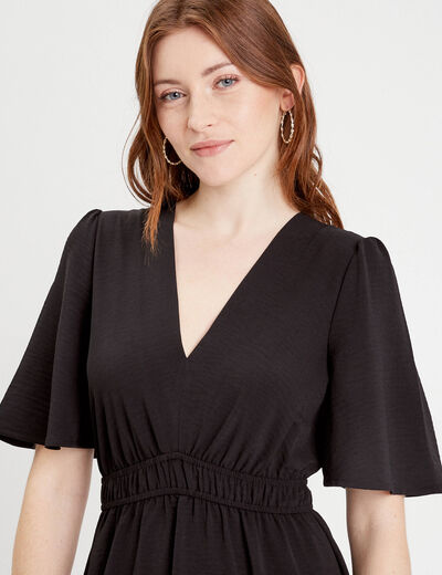 Robe évasée taille élastiquée noir femme
