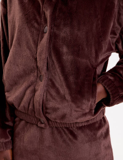 Veste fausse fourrure marron fonc&eacute; femme