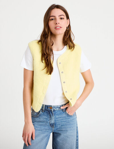 Gilet sans manches effet polaire jaune clair femme