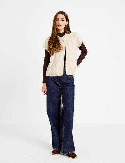 Gilet sans manches col montant beige femme