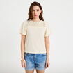 T-shirt manches courtes aspect dentelle ecru femme