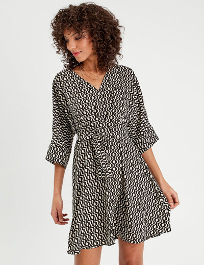 Robe évasée manches 3/4 blanc femme