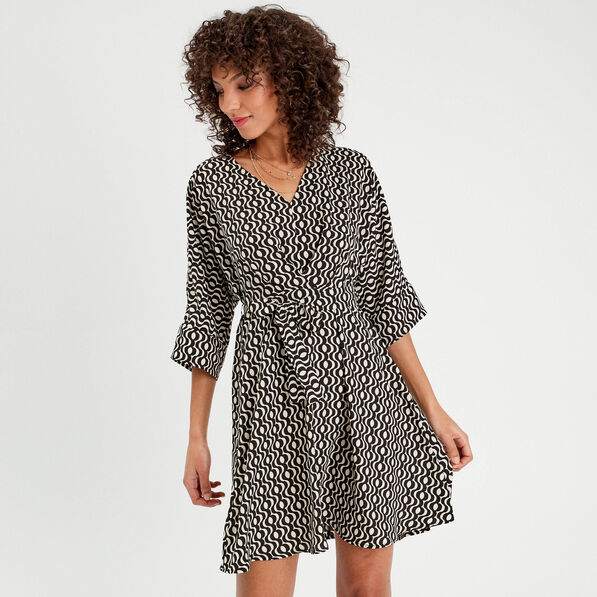 Robe évasée manches 3/4 blanc femme
