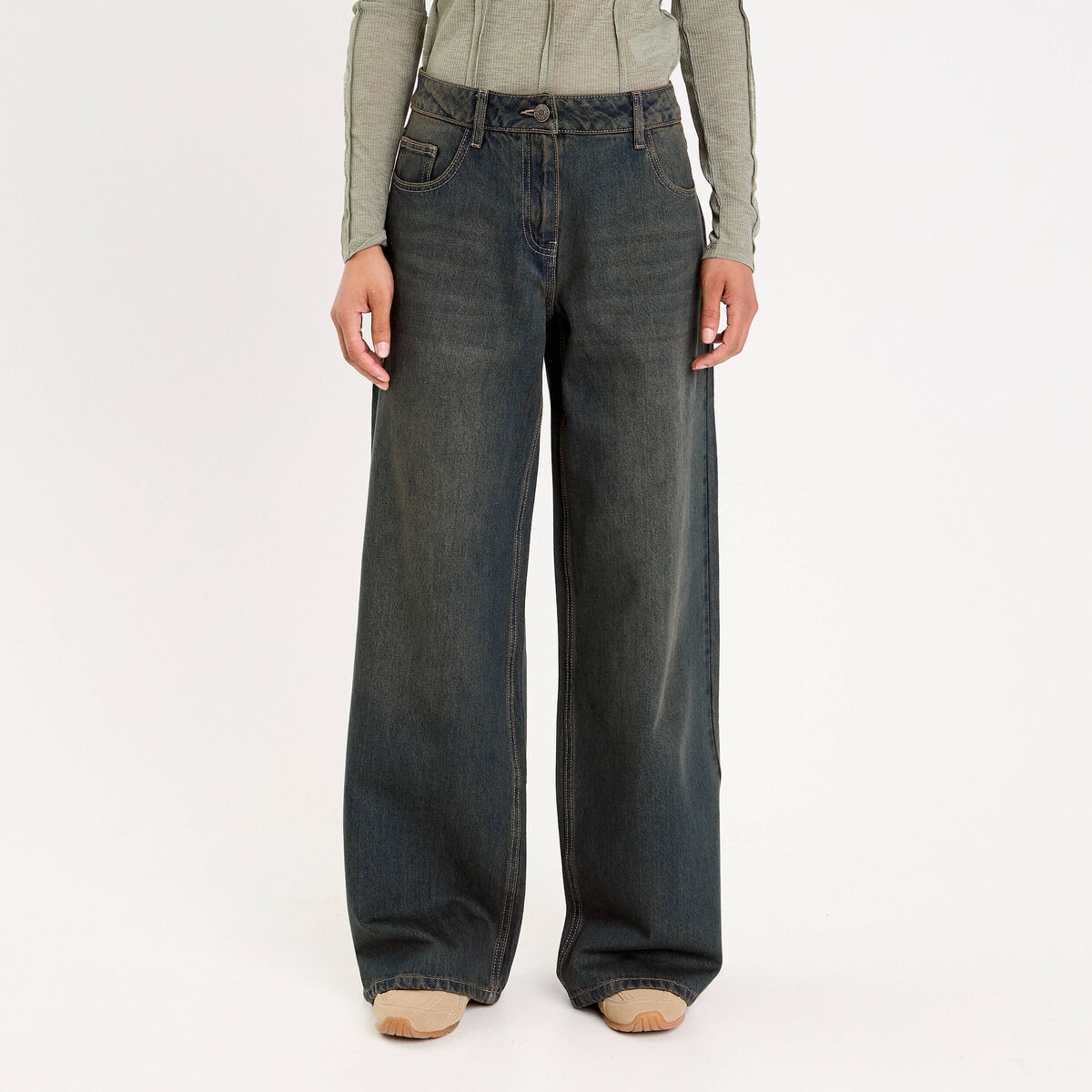 Jean wide leg taille standard bleu gris femme