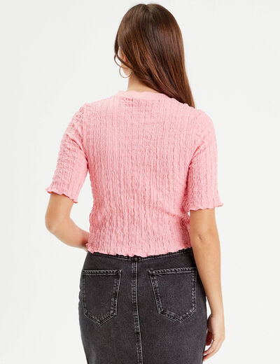 T-shirt manches courtes relief rose framboise femme