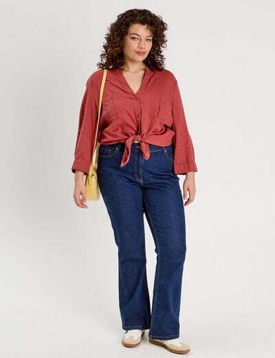 Chemise manches 3/4 contenant du lin vieux rose femme