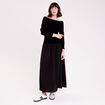 Robe longue effet 2-en-1 col bardot noir femme