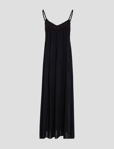 Robe longue évasée noir femme