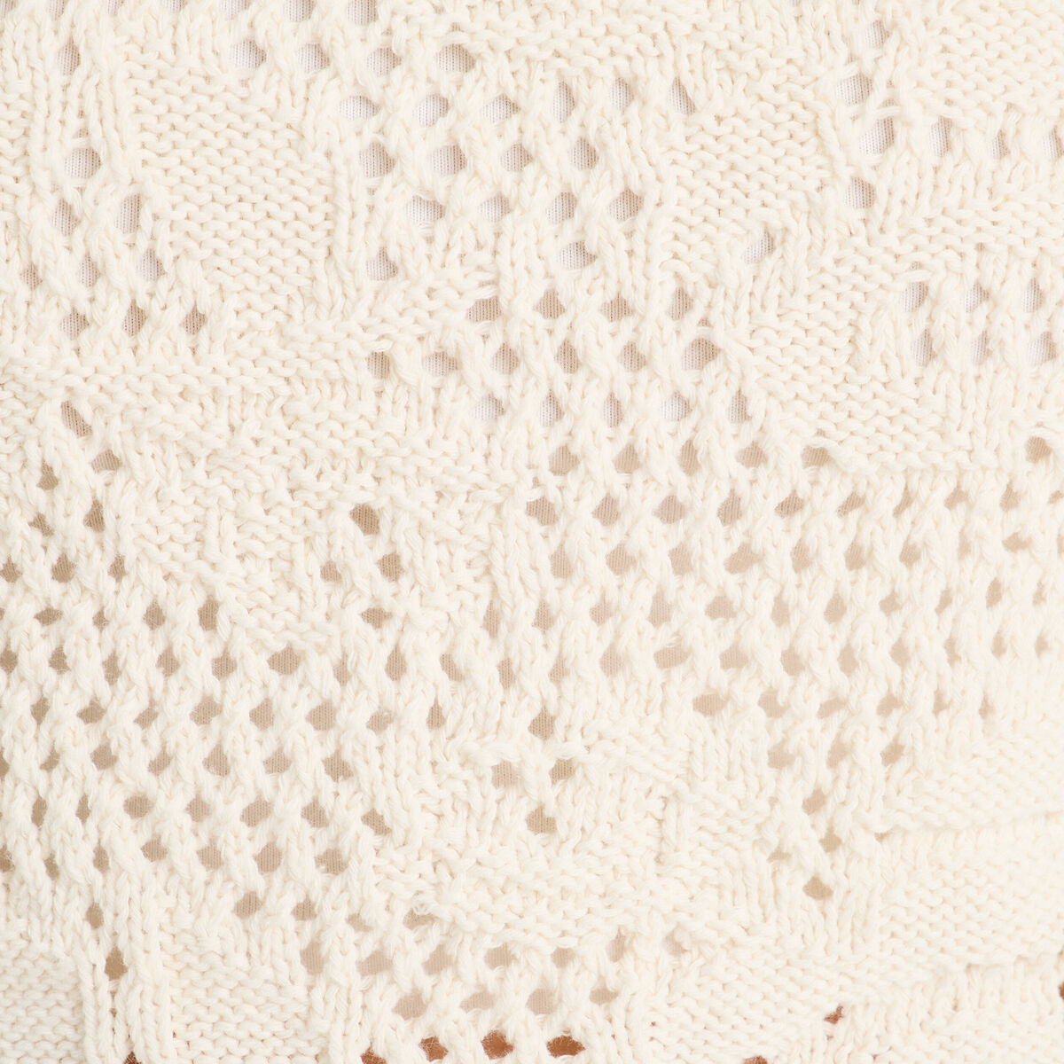 Pull ajouré manches longues ecru femme