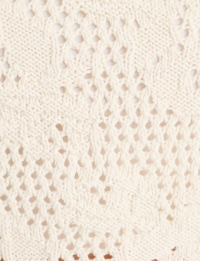 Pull ajouré manches longues ecru femme