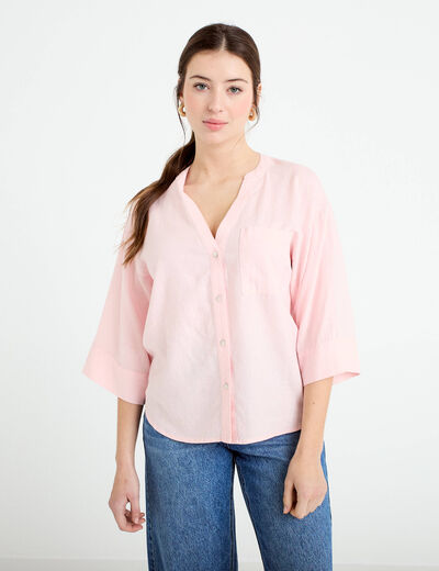 Blouse col V manches 3/4 rose clair femme
