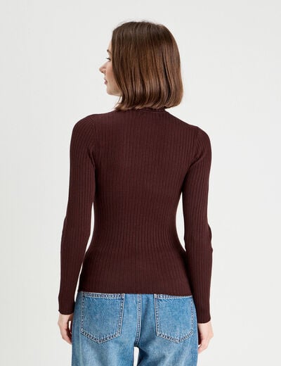 Pull c&ocirc;tel&eacute; col roul&eacute; marron fonc&eacute; femme