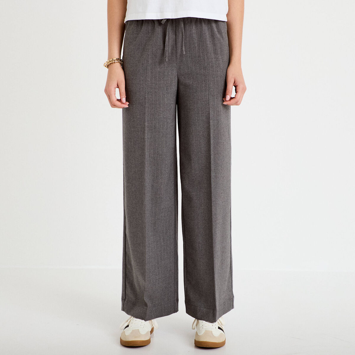Pantalon large taille standard gris femme