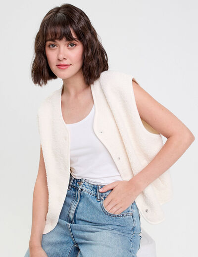 Gilet polaire sans manches ecru femme
