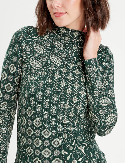 T-shirt col montant vert femme