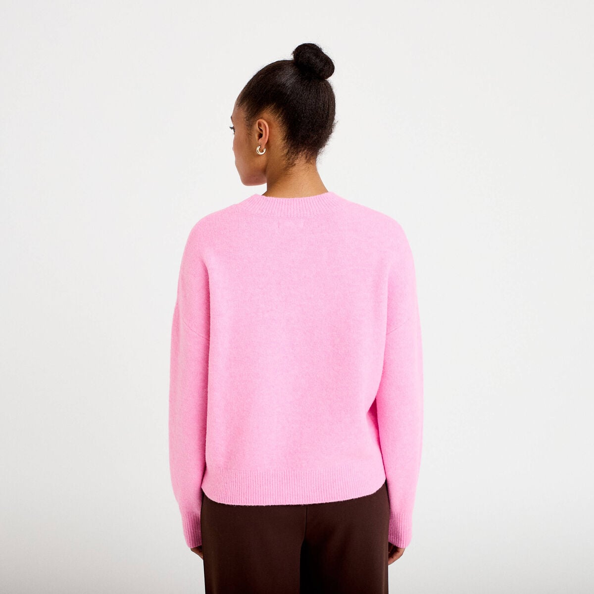Pull col rond rose femme