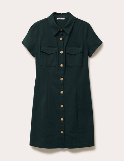 Robe droite boutonn&eacute;e vert fonc&eacute; femme
