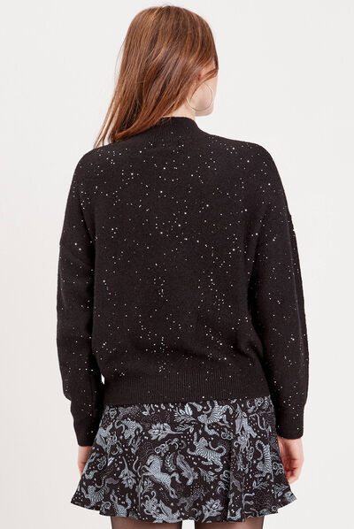 Pull manches longues sequins noir femme