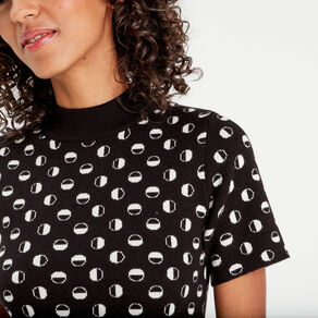 Robe pull manches courtes noir femme