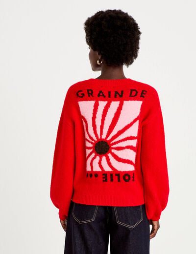 Pull ample col rond manches longues rouge femme