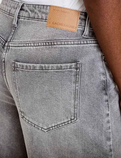 Jean barrel cropped taille standard denim gris femme