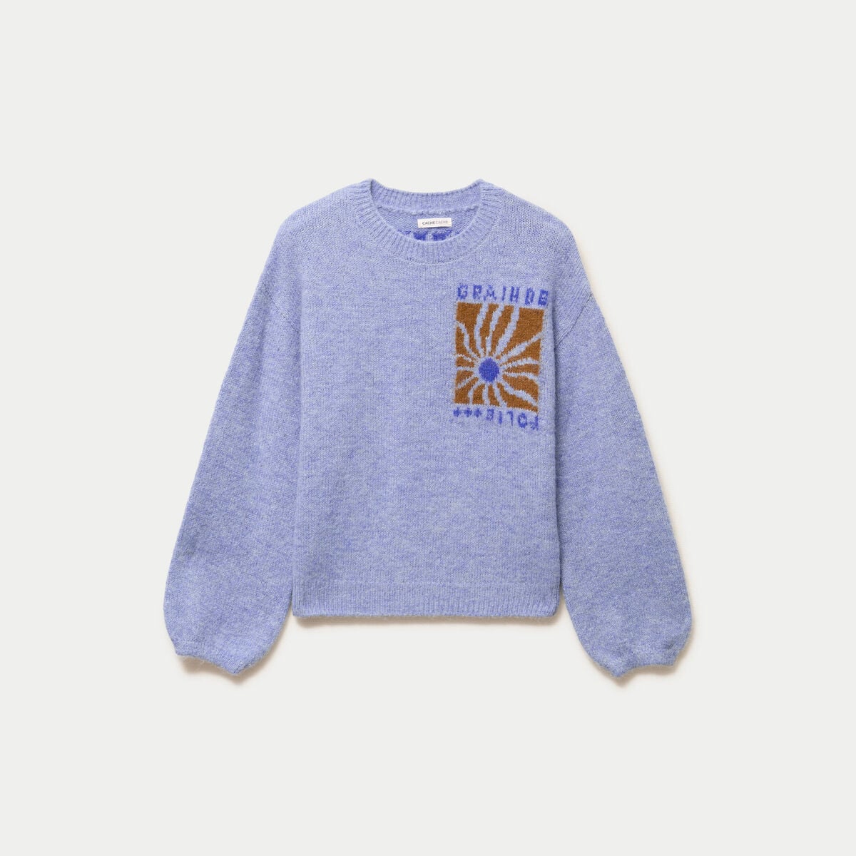Pull ample col rond manches longues bleu ciel femme