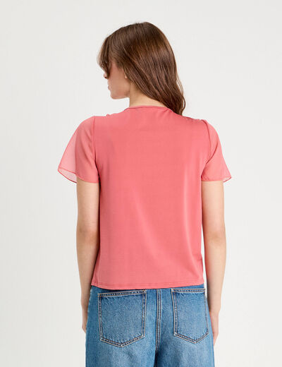 Blouse volants rose pastel femme