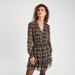 Robe évasée volantée noir femme