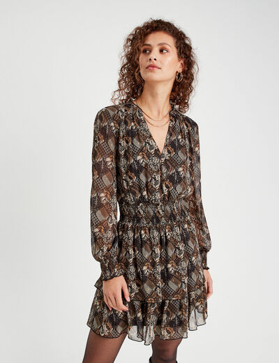 Robe évasée volantée noir femme