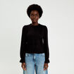 Top dentelle manches longues col rond noir femme