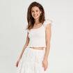 T-shirt smocké avec broderie blanc femme