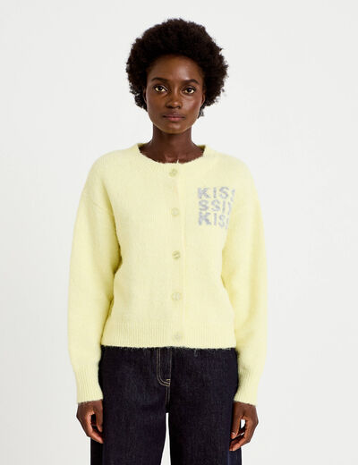 Gilet ample col rond manches longues jaune clair femme