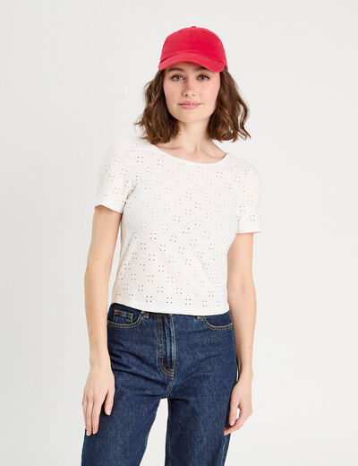 T-shirt broderie anglaise ecru femme