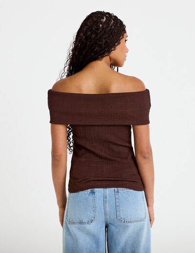 Top col bardot marron fonc&eacute; femme