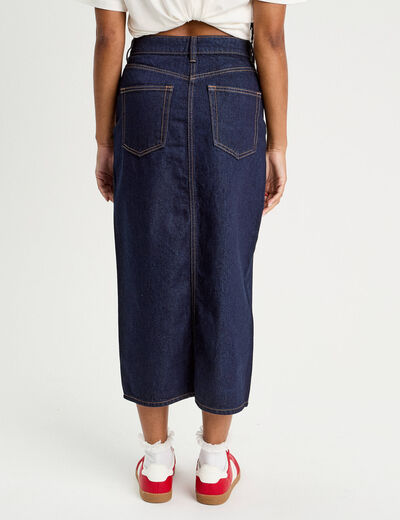 Jupe midi droite en jean denim brut femme