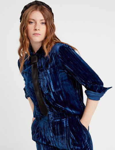Chemise en velours bleu foncé femme