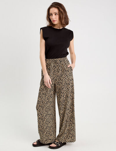 Pantalon fluide beige femme