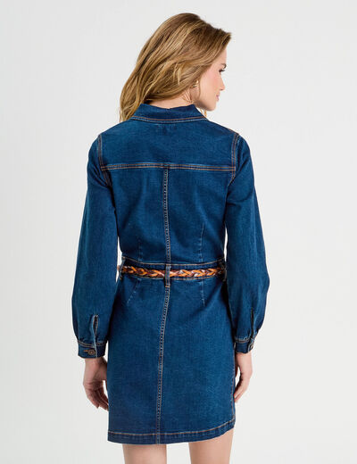 Robe droite en jean ceinturée denim brut femme