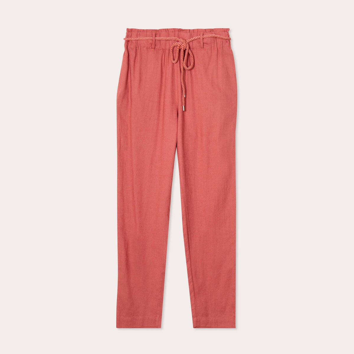 Pantalon droit fluide contenant du lin vieux rose femme