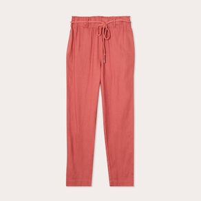 Pantalon droit fluide contenant du lin vieux rose femme